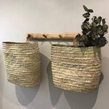 Hanging Basket In Straw And Leather