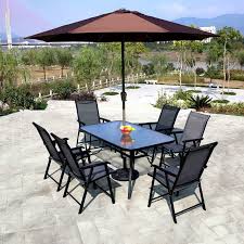 Metal Garden Dining Set Glass Parasol