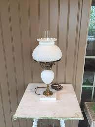 Milk Glass And Brass Hobnail Lamp