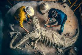 A dinosaur skeleton, dating back millions of years, was discovered entombed within stone walls