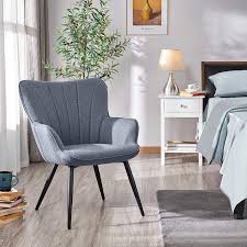 Upholstered swivel accent chair with wheels rubi. Furniture Yaheetech Ergonomic Accent Chair Armchair Living Room Chair Upholstered Side Chair Leisures Chairs Curved Wing Back Chair Metal Legs Linen Fabric Chair Gray Living Room Furniture
