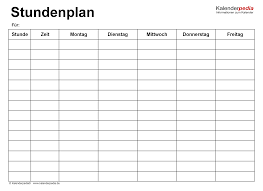 Blanko tabellen zum ausdruckenm : Stundenplan Vorlagen Excel Zum Download Ausdrucken Kostenlos