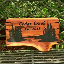 Sign Wooden Cedar Carve Cabin Outdoor