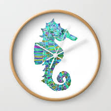 Seahorse Watercolor Mosaic Blue Green
