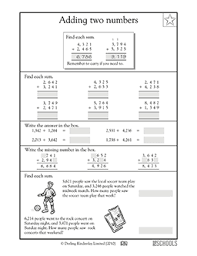 4th grade math worksheets word lists