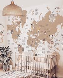 World map wallpapers for free download. Wildlife At Risk World Map Ii Little Hands Baby Room Themes Travel Themed Room Little Hands Wallpaper