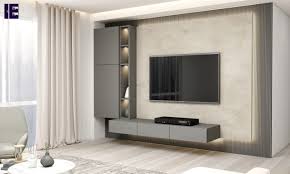 corner wall mounted tv unit dust grey
