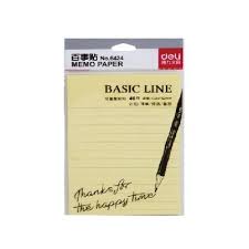 Deli Memo Stick Lined 4x6 40sheets Yellow 5 Pack Pads