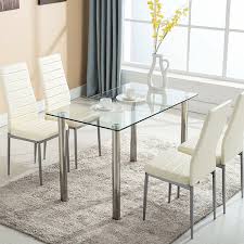 Modern, wood, round, and small dining tables. Ktaxon 5 Piece Dining Table Set Dining Table 4 Leather Chairs Glass Top Kitchen Dining Room Furniture White Walmart Com Walmart Com