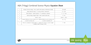 Aqa Trilogy Combined Science Physics Formula Sheet Ks4