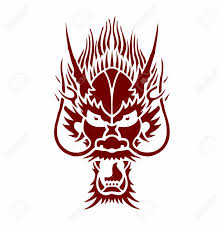 Vector Monochrome Chinese Dragon Face Tattoo Isolated On White