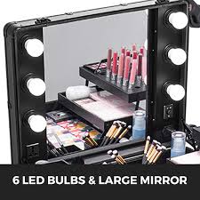 lighted rolling makeup train case