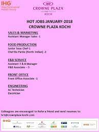 Find job vacancies in kochi our part time job category. Urgent Job Vacancies In 5 Star Crown Plaza Hotel Kochi Kerala