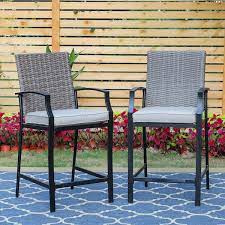 Black Rattan Metal Outdoor Bar Stools