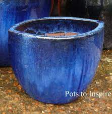 Pale Blue Glazed Eye Design Garden Pots