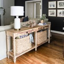 style a console table behind a couch