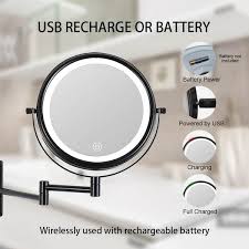 Inster 8 In W X 8 In H Lighted 1x 10x Magnifying Mirror Wall Mount Bathroom Makeup Mirror In Black Battery Usb Powered