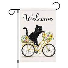 Welcome Summer Black Cat Garden Flag