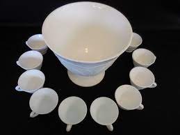 Indiana Pebble Leaf Milk Glass Punch