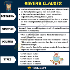 I booked a hotel room for her sitting here in my room. Adverb Clause Types Of Adverbial Clauses With Useful Examples 7esl Teaching English Grammar Learn English Words Adverbs