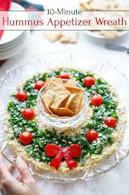 Get christmas appetizer recipes that can be made in advance, like dips, bruschetta, crackers, toasts, and more ideas. Easy Christmas Appetizer Hummus Wreath Two Healthy Kitchens