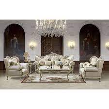 French Provincial Carved Beige Leather