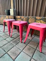 Awesome Three Red Chairs Bar Stools