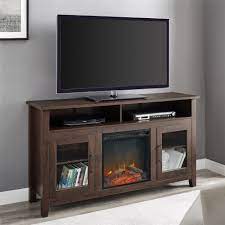 Wood Fireplace Console Media Tv Stand