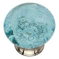 sky blue bubbled glass cabinet knob