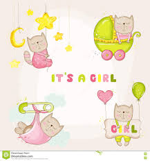 Baby Girl Cat Set For Baby Shower Or Baby Arrival Cards Stock
