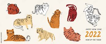 cute tiger doodle vector set cartoon