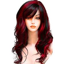 However, it can be difficult to bring out these colors when dyeing dark hair, especially by preparing the hair, using high quality products, and doing regular maintenance, you can ensure that red highlights will look great in your black hair. Amazon Com Wealake Long Hair Wigs Wavy Curly 24 Glamorous Women Black Red Highlights Synthetic Cosplay Daily Party Clothing Wig With Wig Cap Beauty