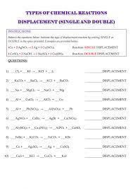 Often, these are difficult to balance. Types Of Reactions Double And Single Displacement Worksheet