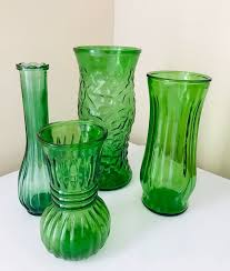 set of 4 glass flower vases emerald