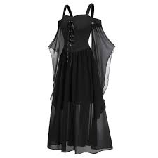 Rose Gal Womens Plus Size Butterfly Sleeve Lace Up Gothic Halloween Dress