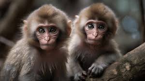 two baby monkeys looking at the camera