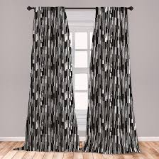 Thermal insulated eyelet blackout curtains pony dance short window treatments; East Urban Home Antora Black And White Window Curtains Barcode Pattern Abstraction Vertical Stripes In Grayscale Colors Lightweight Decorative Panels Set Of 2 With Rod Pocket 56 X 84 Black Grey White