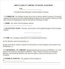 Operating Agreement For Single Member Llc Template Florida Llc