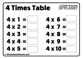 4 times table worksheet