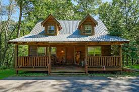 timber framed cabin nestled in the