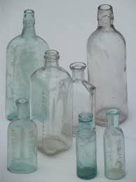 clear aqua glass antique vintage bottles