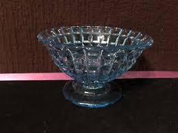 Vintage Blue Square Cut Glass Bowl