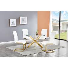 Best Master Furniture Alison Modern Round Glass Dining Table In Gold