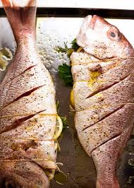 whole baked fish snapper with garlic