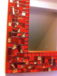 red and gold mosaic wall mirror