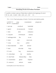 identifying words with prefi worksheet