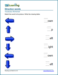 direction words worksheets k5 learning
