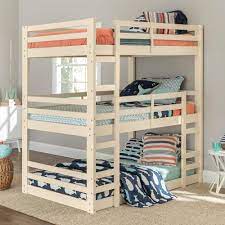 The bed is sturdy and does not. Walker Edison Furniture Company Transitional Solid Wood Triple Low Bunk Bed White Hdw3totwh The Home Depot