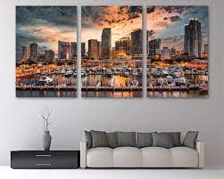 Miami Skyline Canvas Print Wall Art Set