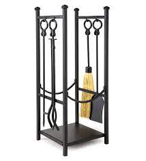 wood rack with fireplace tools black